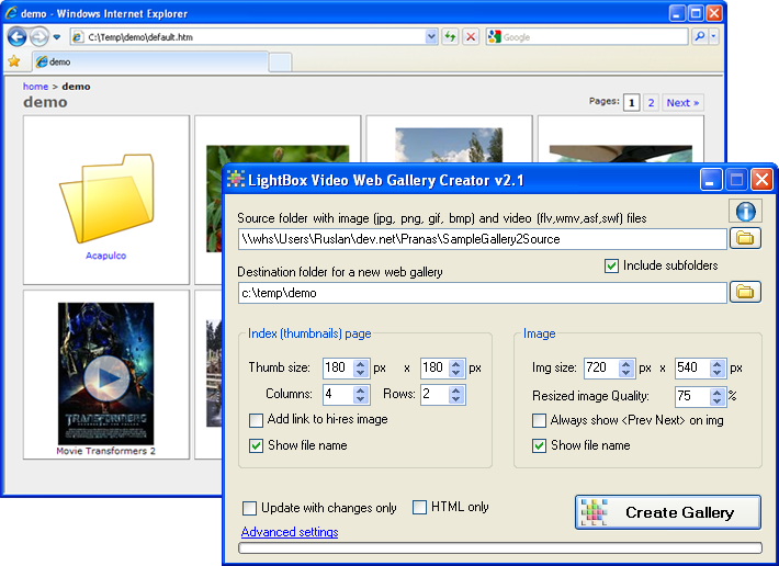Бесплатная веб видео. Html web Gallery creator 1.2. Web галерея. Html photo Gallery Generator. THUNDERSOFT photo Gallery creator.